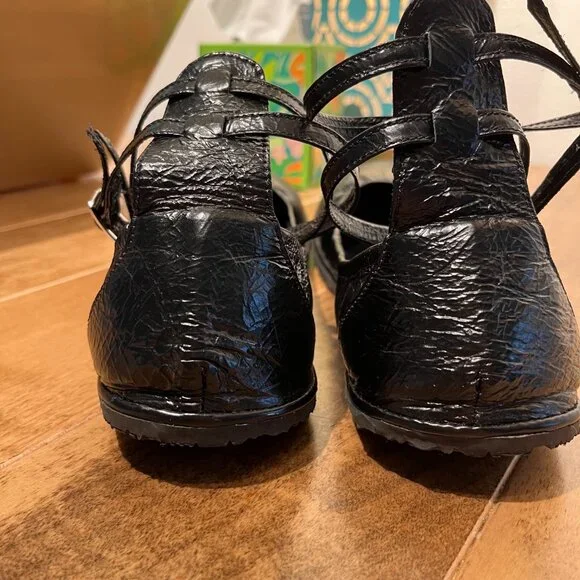 Drifter Custom Ballet Flats – Black Wrinkled Leather, Double Ankle Straps, Vibra - Picture 3 of 5